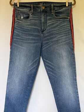 Abercrombie & Fitch Simone High Rise Ankle Jeans 30/10R Red Stripe Raw Hem Skinn
